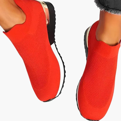 Women's Breathable Slip-On Wedge Sneakers with Metallic Heel Accent