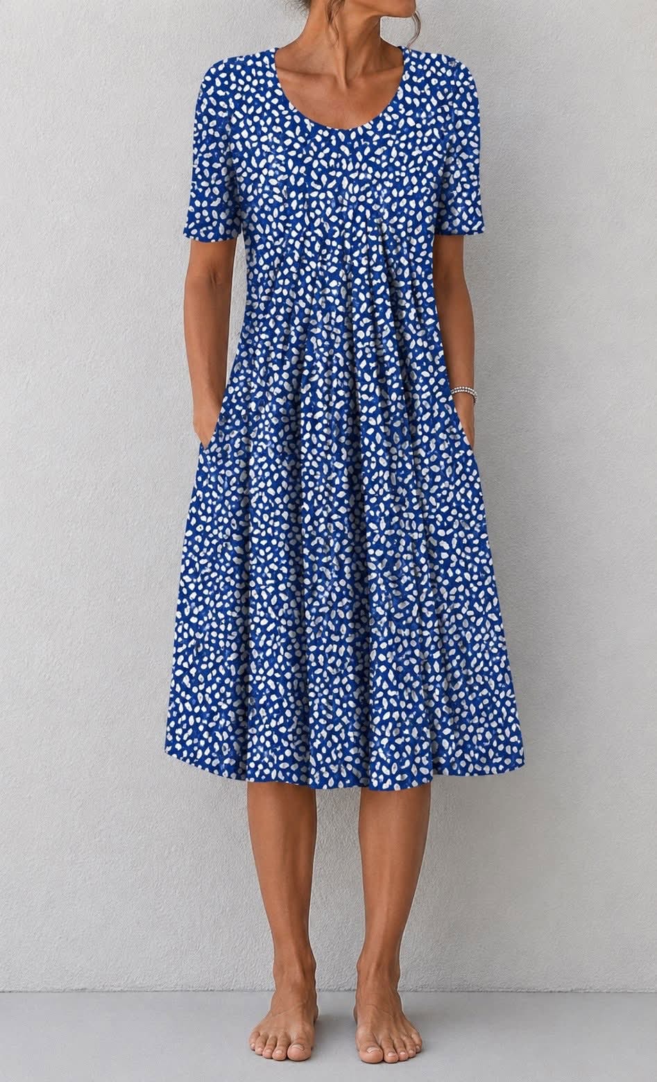 Erin Floral Print Short-Sleeve Women's Midi Dress with Pockets
