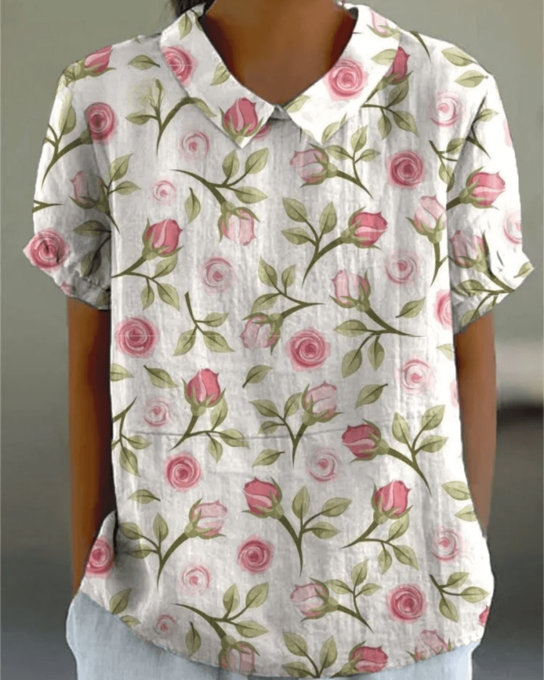 Beatrix Collared Cotton-Linen Blouse with Short Sleeves for Women