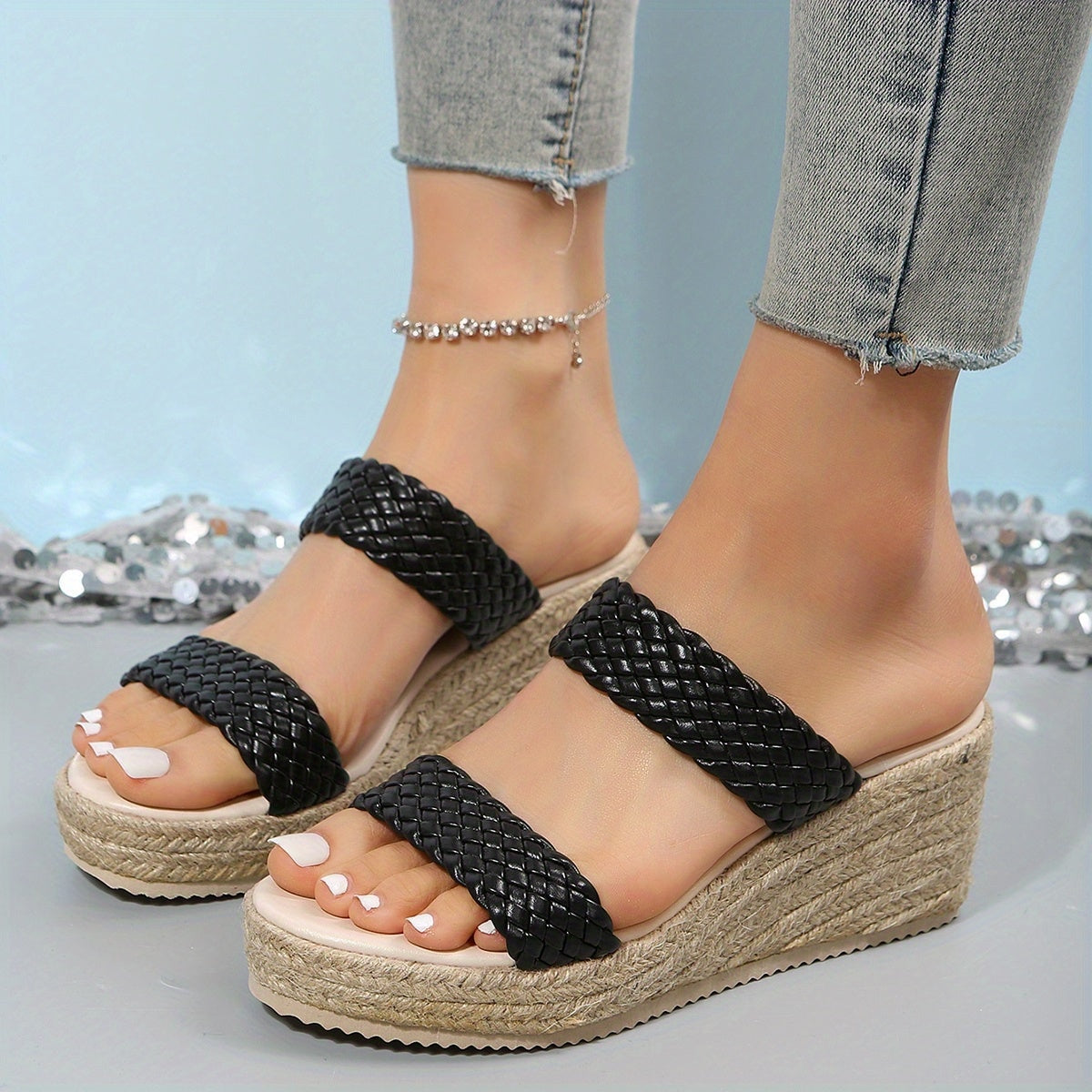 Ivy Woven Strap Platform Wedge Sandals with Espadrille Sole