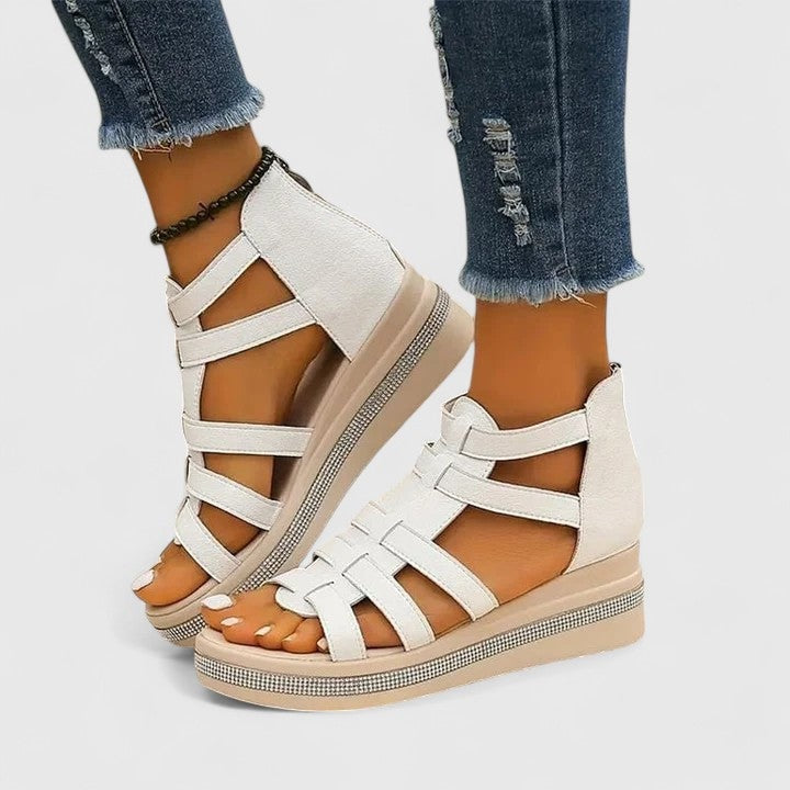 Women's Cushioned Wedge Sandals with Rhinestone Trim Straps