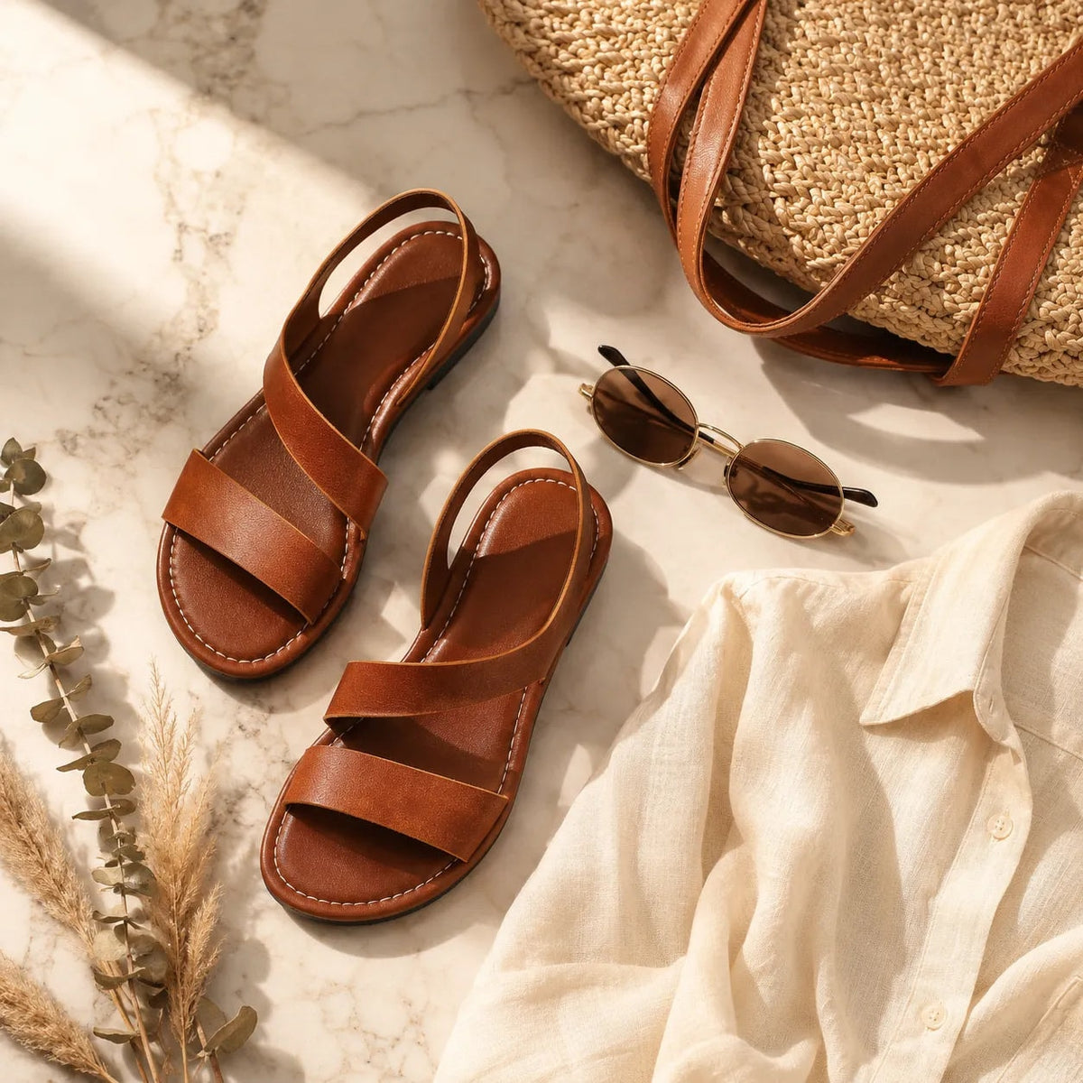 Women's Asymmetric Double Strap Cushioned Sandals with Padded Footbed