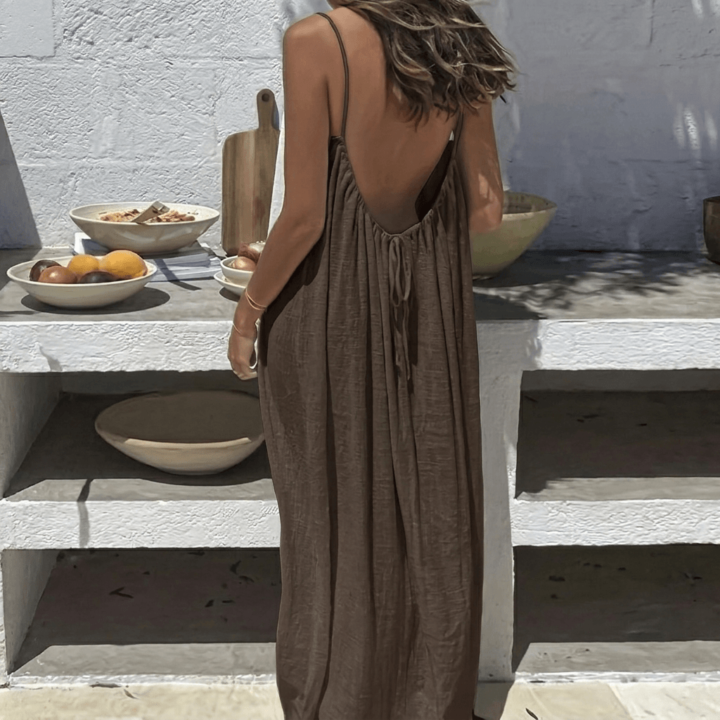 Women's Backless Loose-Fit Long Midi Dress with Spaghetti Straps