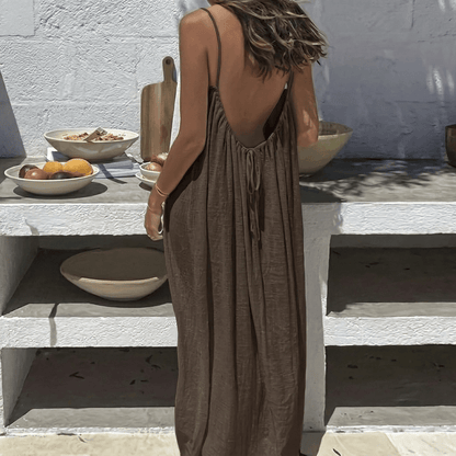 Women's Backless Loose-Fit Long Midi Dress with Spaghetti Straps
