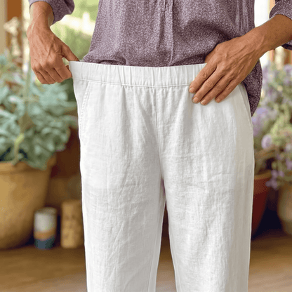 Women's Elastic-Waist Cropped Gaucho Pants with Side-Slit Hem