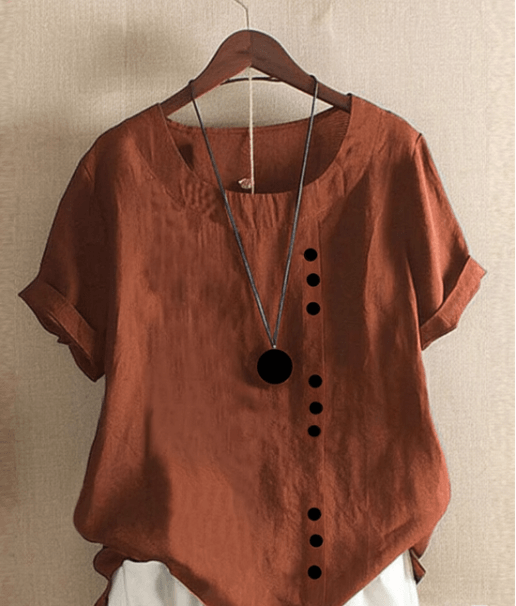 Halvorn Relaxed Linen Summer Top with Short Sleeves and Side Button Detail
