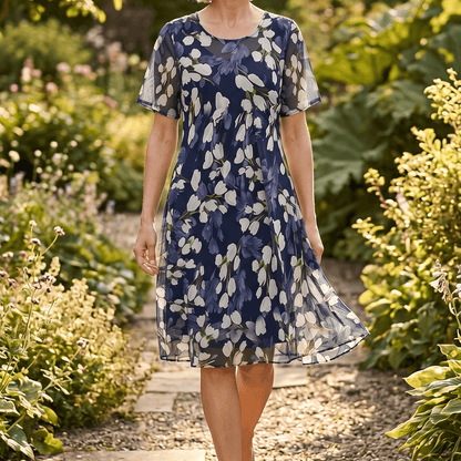 Florenza Floral Chiffon Midi Dress for Women with Flutter Sleeves