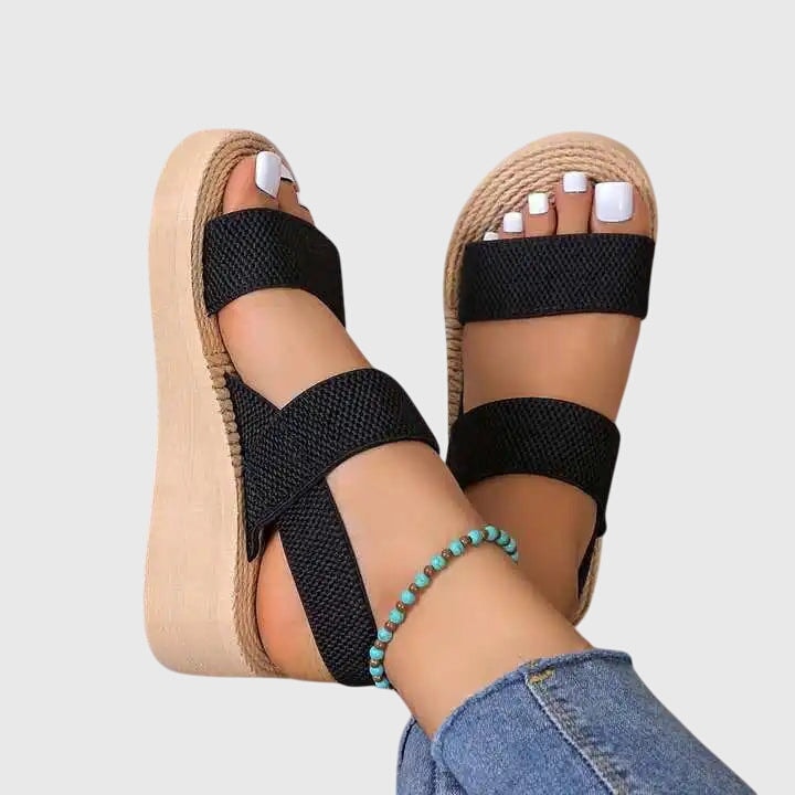 Kelsey Slingback Platform Sandals with Elastic Ankle Strap and Open Toe