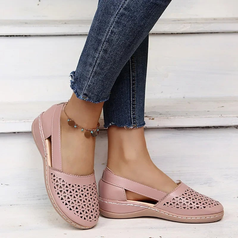 Sun Perforated Slip-On Wedge Shoes with Side Cut-Outs and Cushioned Insole