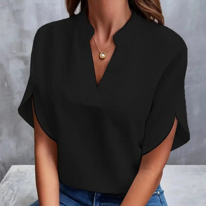 Women's V-Neck Split-Sleeve Top with Flowy Loose Fit