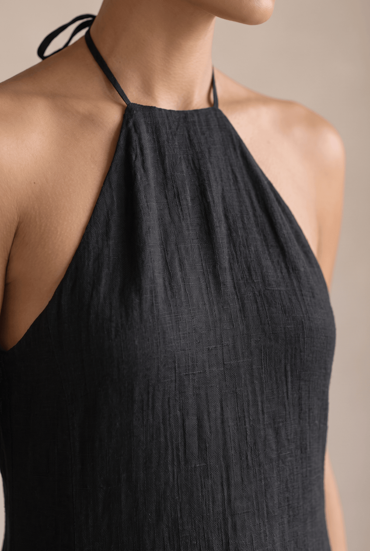 Halter Neck Linen Blend Sleeveless Summer Maxi Dress