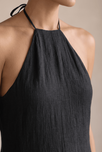 Halter Neck Linen Blend Sleeveless Summer Maxi Dress