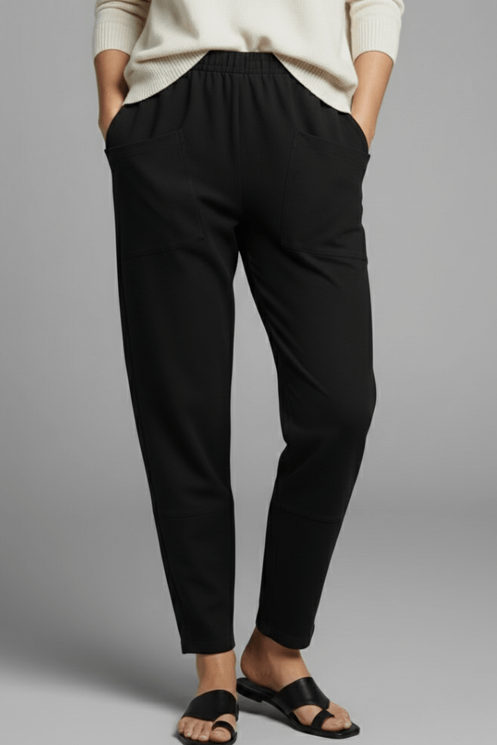 Tapered Ankle-Length Pants with Elastic Waist and Large Patch Pockets