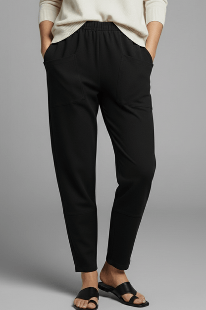 Tapered Ankle-Length Pants with Elastic Waist and Large Patch Pockets