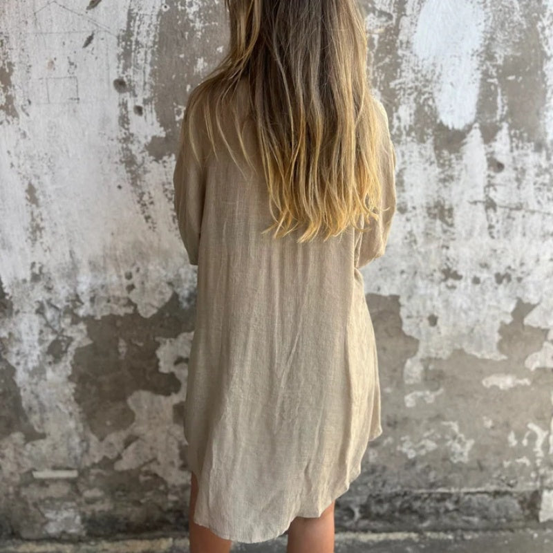 Sasha Two-Piece Matching Linen Shirt and Shorts Set with Long Sleeves