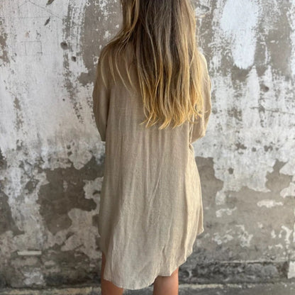 Sasha Two-Piece Matching Linen Shirt and Shorts Set with Long Sleeves