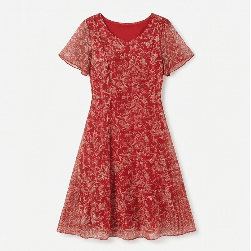 Kynara Flutter-Sleeve Floral Fit-and-Flare Women's Summer Midi Dress with Sheer Overlay