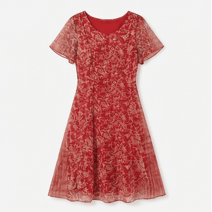 Kynara Flutter-Sleeve Floral Fit-and-Flare Women's Summer Midi Dress with Sheer Overlay