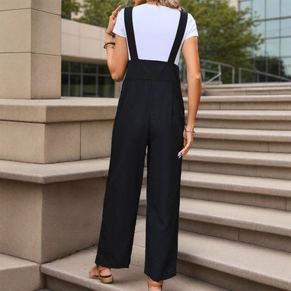 Women's Wide-Leg Overall Jumpsuit with Button-Front Bib
