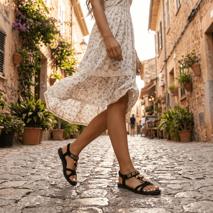 Boho Beaded Flat Sandals with Cushioned Footbed for Women
