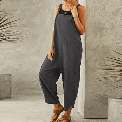 Harper Wide-Leg Linen Jumpsuit with Adjustable Straps and Side Pockets