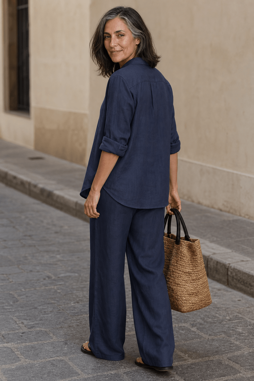 Women's Linen Shirt and Wide-Leg Tailored Trouser Two-Piece Set