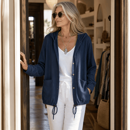 Women's Lightweight Hooded Jacket with Adjustable Drawstring Hem
