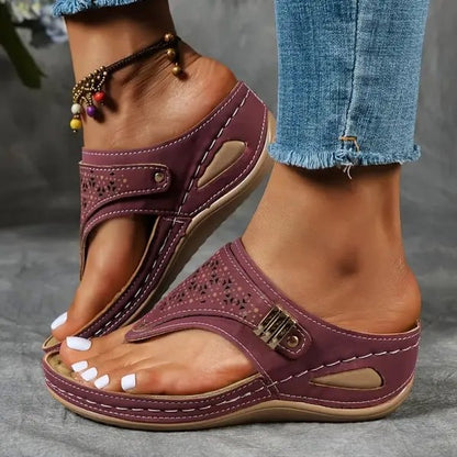Maria Wedge Cushioned Sandals with Toe Post Design