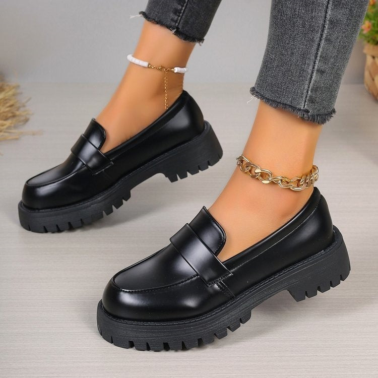 Slip-On Platform Loafers with Penny Strap and Chunky Lug Sole