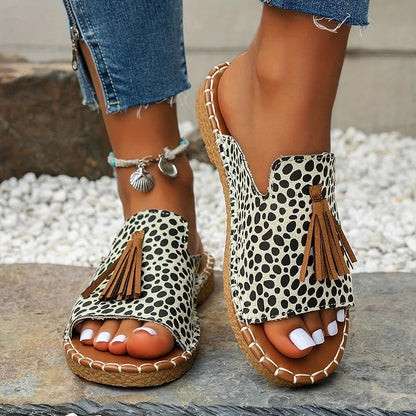 Naomi Kirkland Woven Cushioned Sandals with Boho Tassel Detail for Women