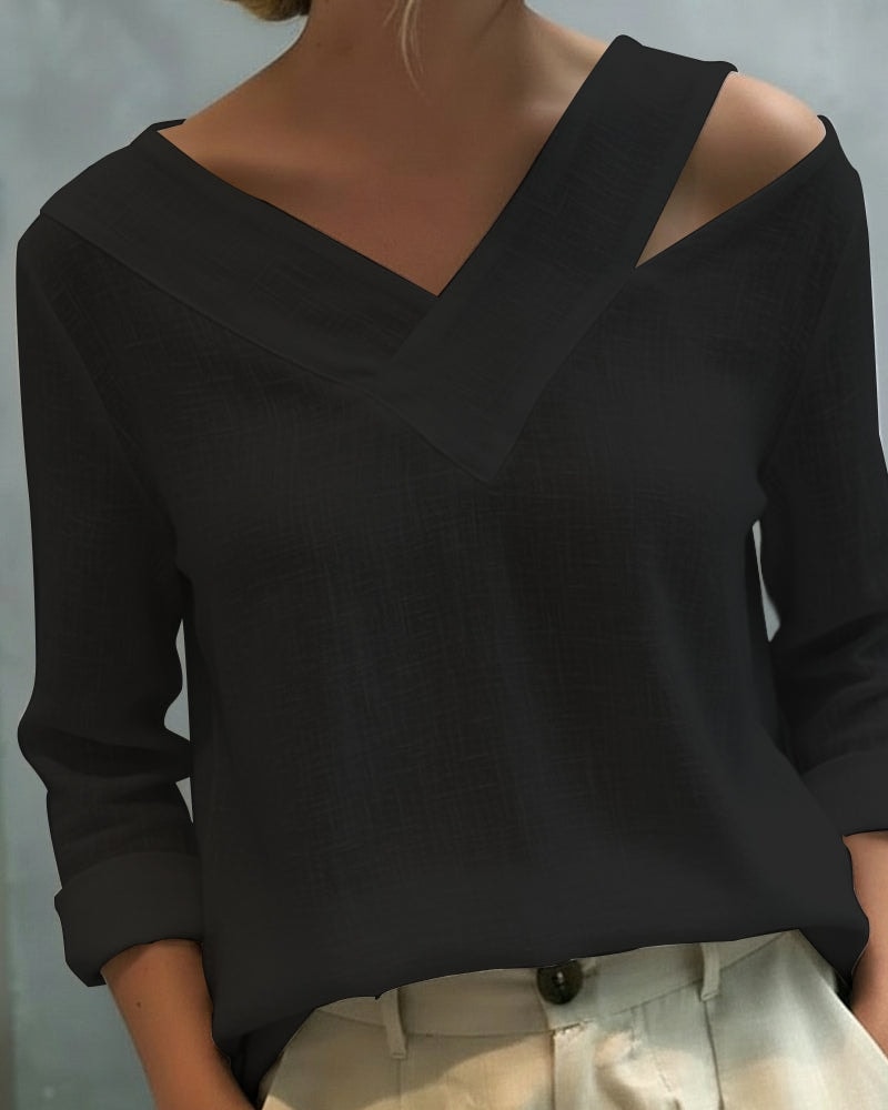 Vera Asymmetric V-Neck Linen-Look Top with Cold Shoulder Detail for Summer