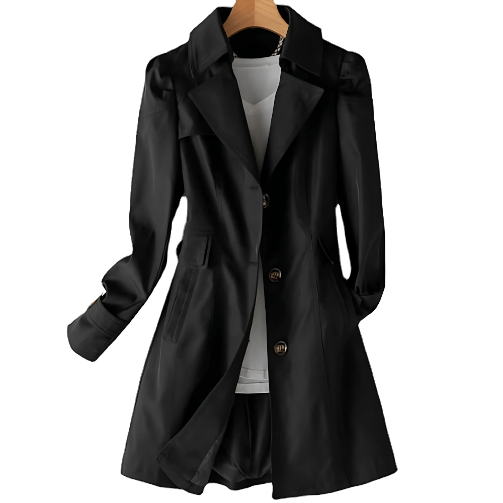 Long Belted Duffle Coat with Fold-Over Collar for Women