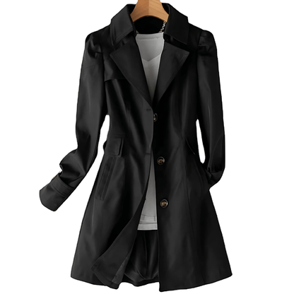 Long Belted Duffle Coat with Fold-Over Collar for Women