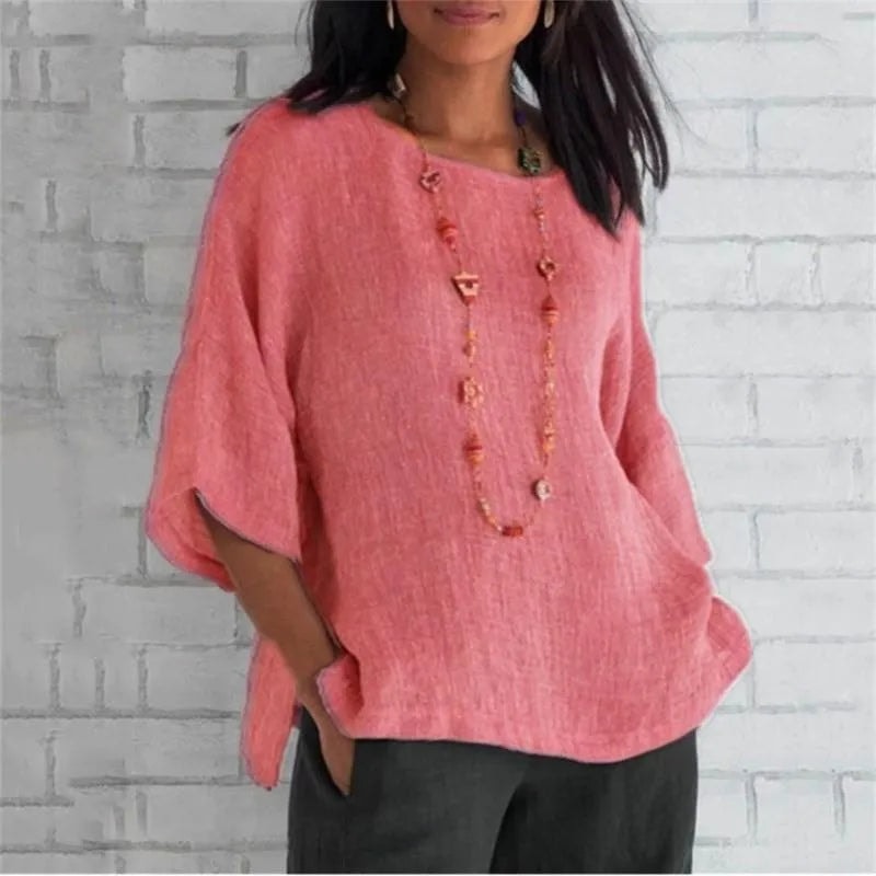 Maricel Oversized Cotton Linen Top with Flared Half Sleeves