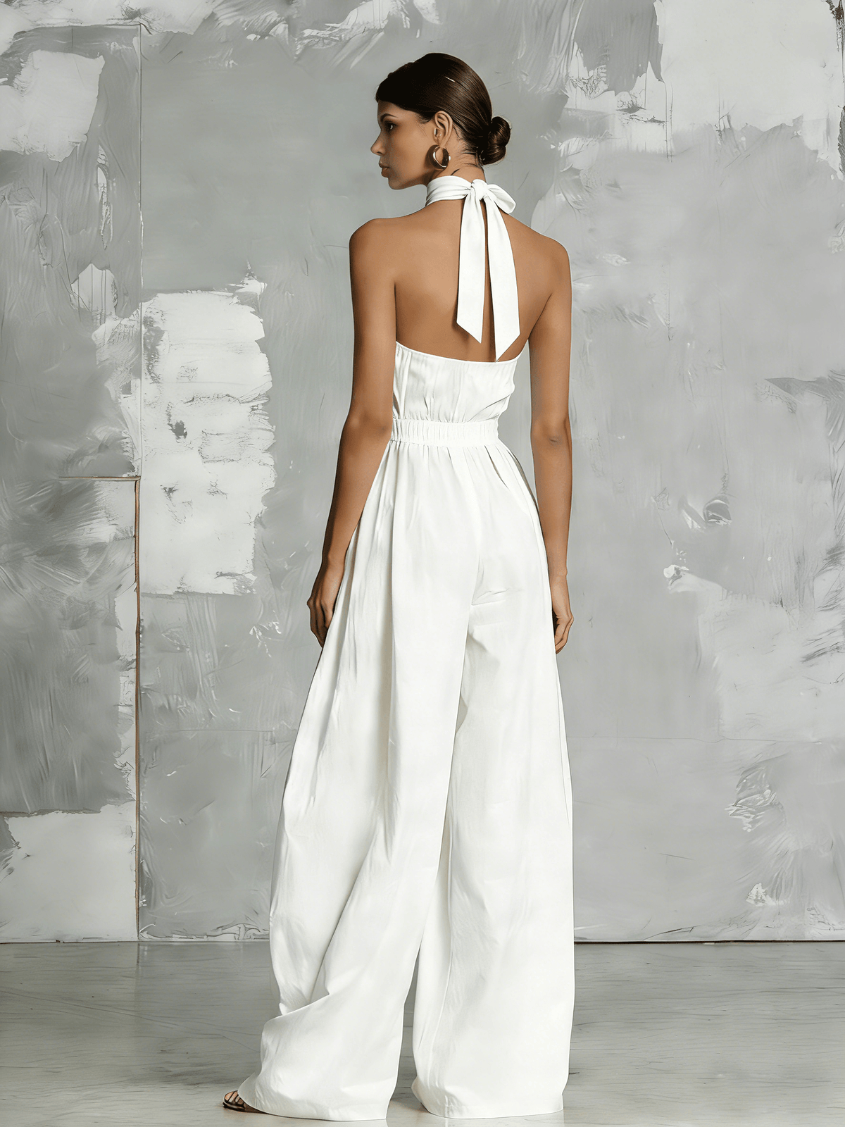Women's Halter Neck Wide Leg Linen Jumpsuit with Belted Waist