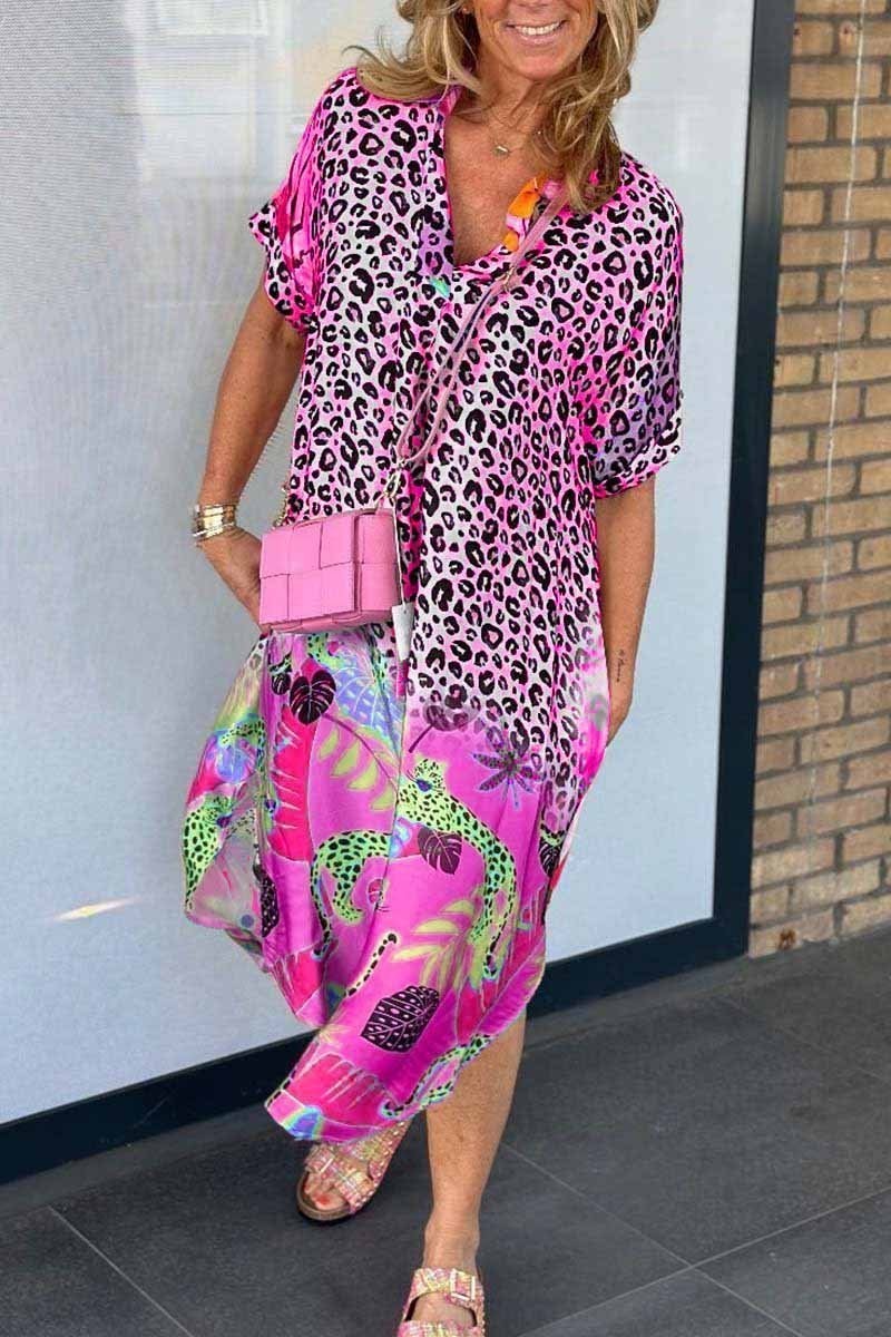 Christine Leopard and Tropical Print Button-Down Midi Dress for Women