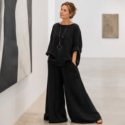 Lunavia Oversized Cotton-Linen Co-Ord Set with Wide-Leg Pants