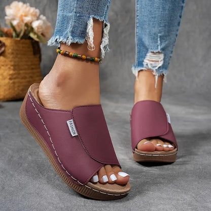 Ecka Arch-Support Platform Wedge Slide Sandals with Open Toe