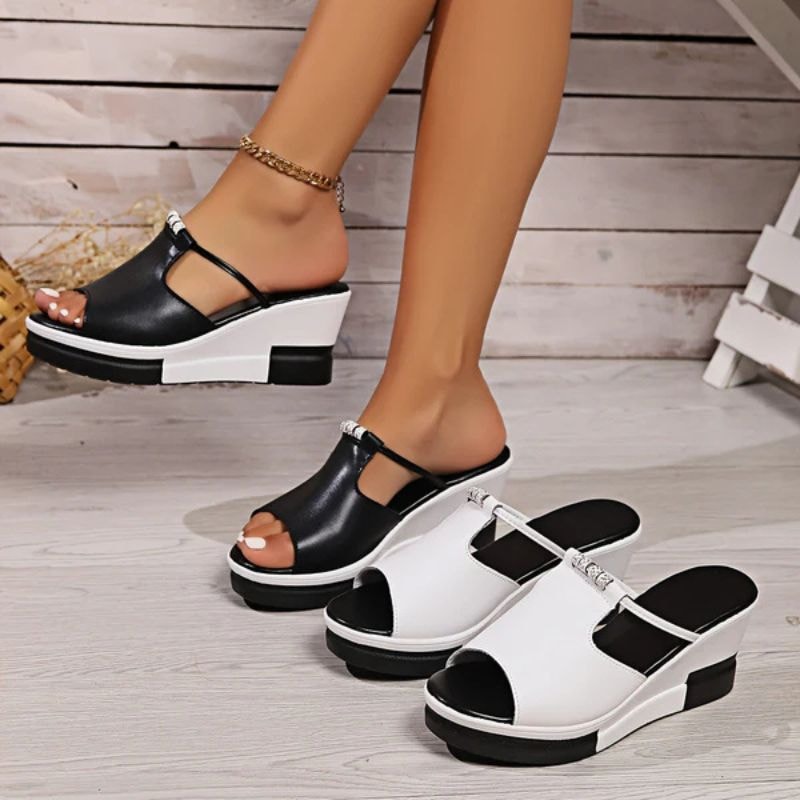 Morgana Comfortable Platform Wedge Slide Sandals with Open Toe and T-Strap