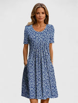Floral Pocketed Pleated Fit and Flare Women's Midi Dress