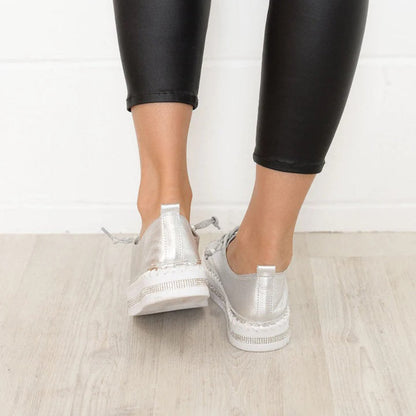 Sparkly Rhinestone Platform Sneakers Lace Up Casual Shoes