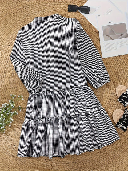 Gingham Button-Down Tiered Mini Dress for Women