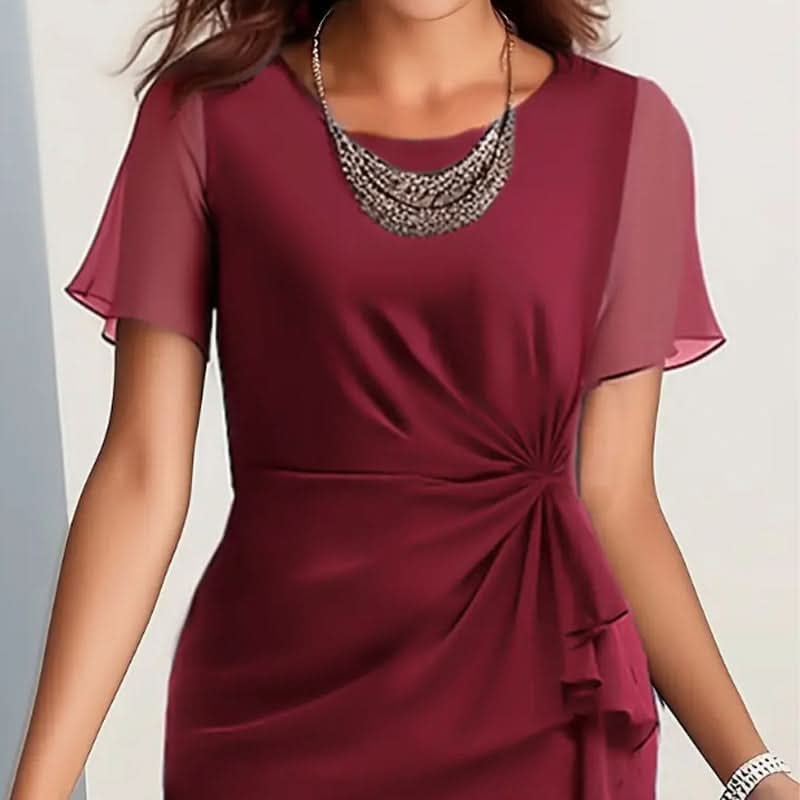 Ruffle Hem Flutter Sleeve Knot-Front Midi Dress for Women
