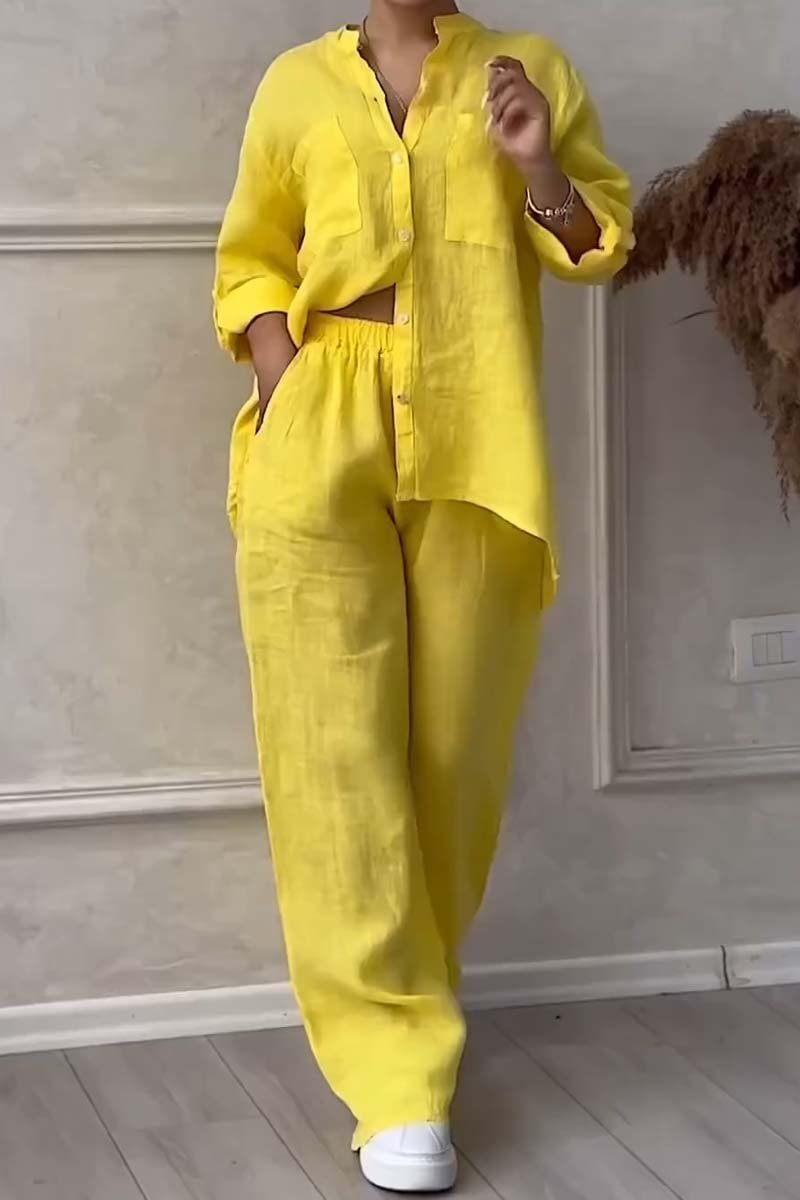 Fara Matching Cotton Linen Shirt and Wide-Leg Pants Two-Piece Co-Ord Set
