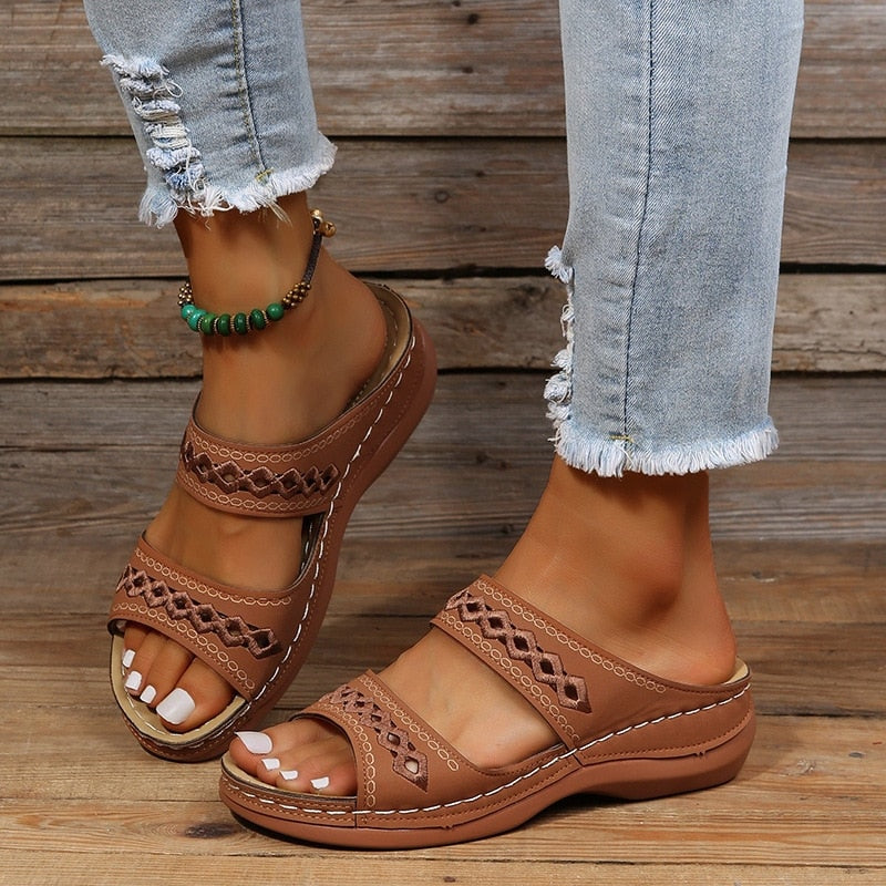 Women's Wedge Slide Sandals with Cushioned Comfort Sole