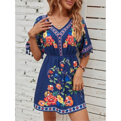 Isla Pemberton Boho Floral Tassel-Sleeve Women's Mini Dress