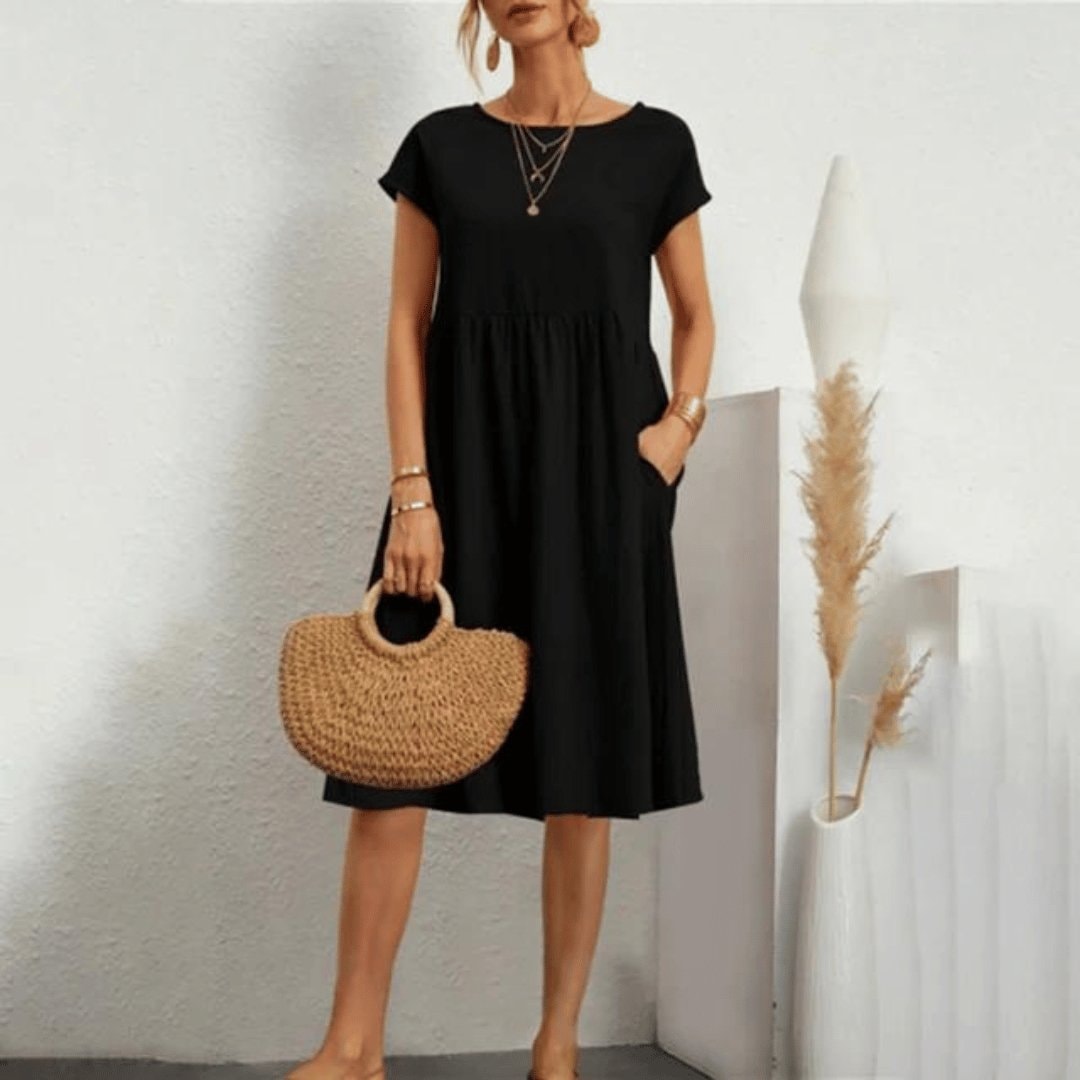 Savanna Relaxed Cotton Blend Women's Midi Dress with Pockets