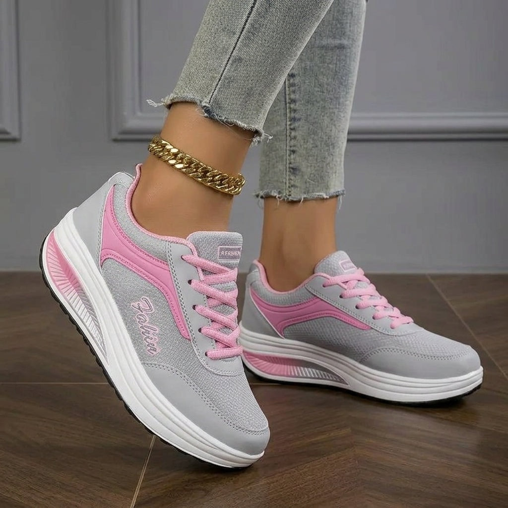Women's Lace-Up Wedge Sneakers with Cushioned Rocker Platform Sole