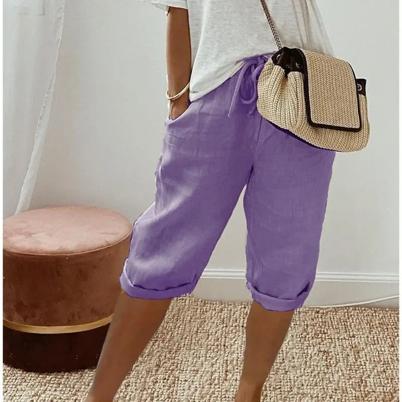 Heidi Linen Drawstring Tailored Shorts for Women with Elastic Waist