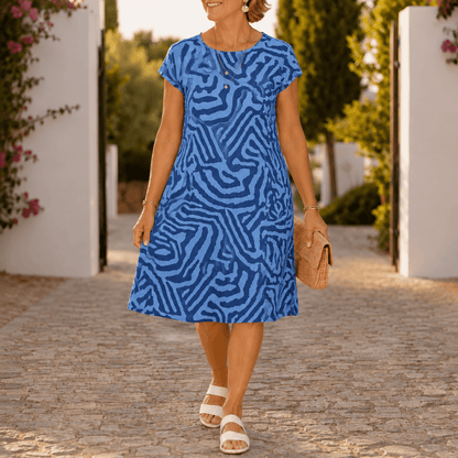 Ingrid Cap-Sleeve Abstract Print Midi Shift Dress for Women